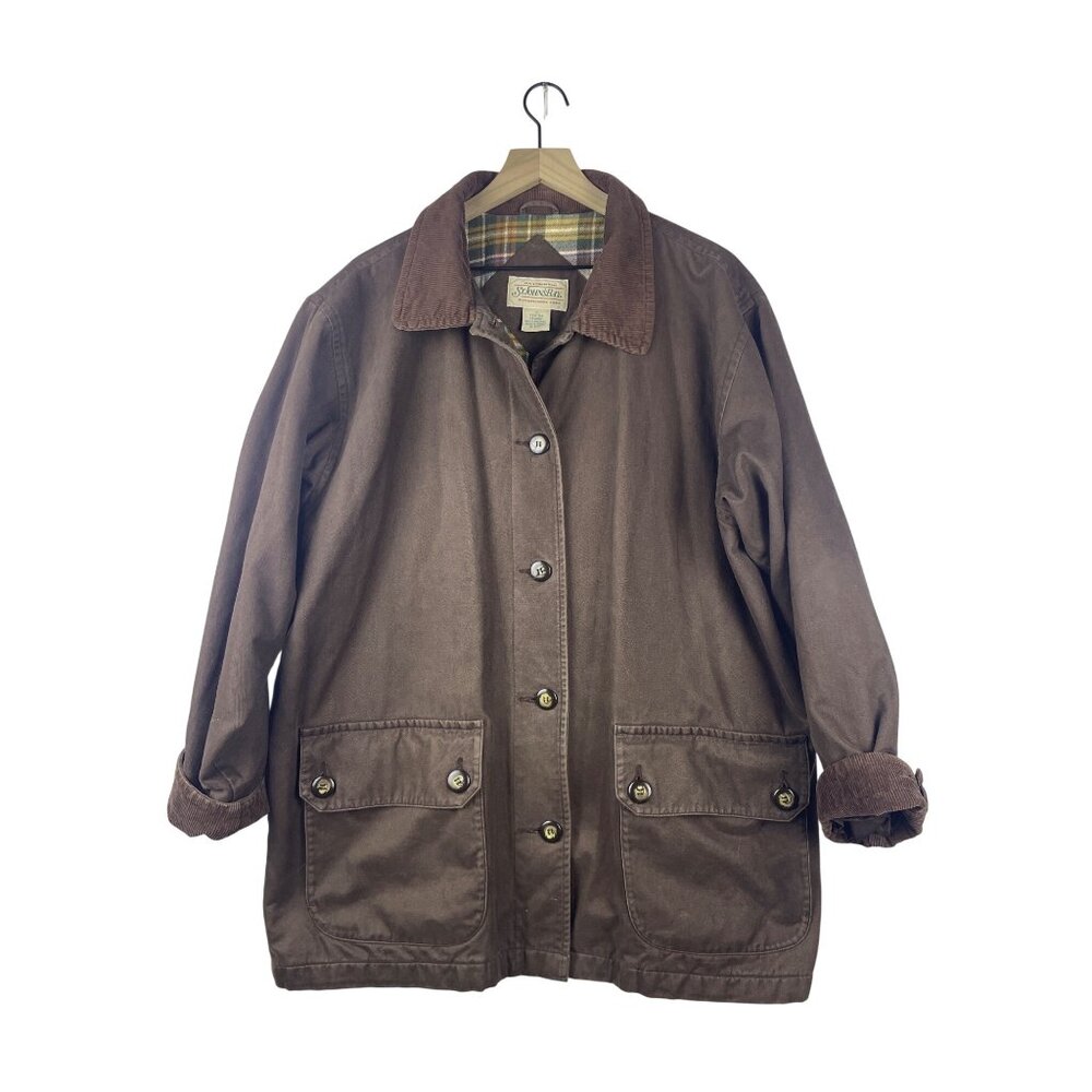 St. John's Bay Vtg Flannel Lined Corduroy Barn Chore Coat Women's 1X Brown 90s